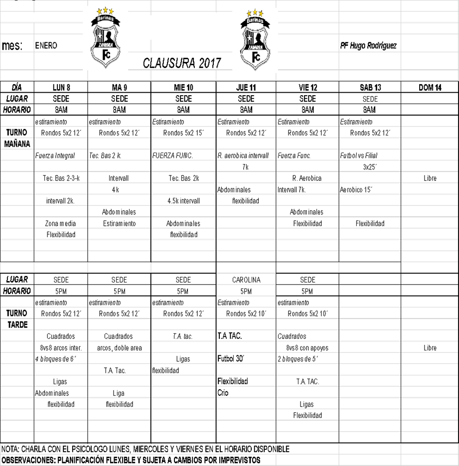 Microciclo. Modelo utilizado en pretemporada con el Zamora F.C  (Planificación del preparador físico en el fútbol)
